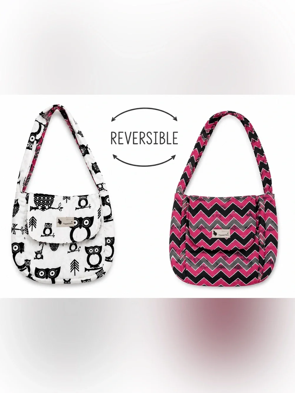 Flipped Bird Reversible Owl Print Crossbody Shoulder Bag Handmade Cotton Purse